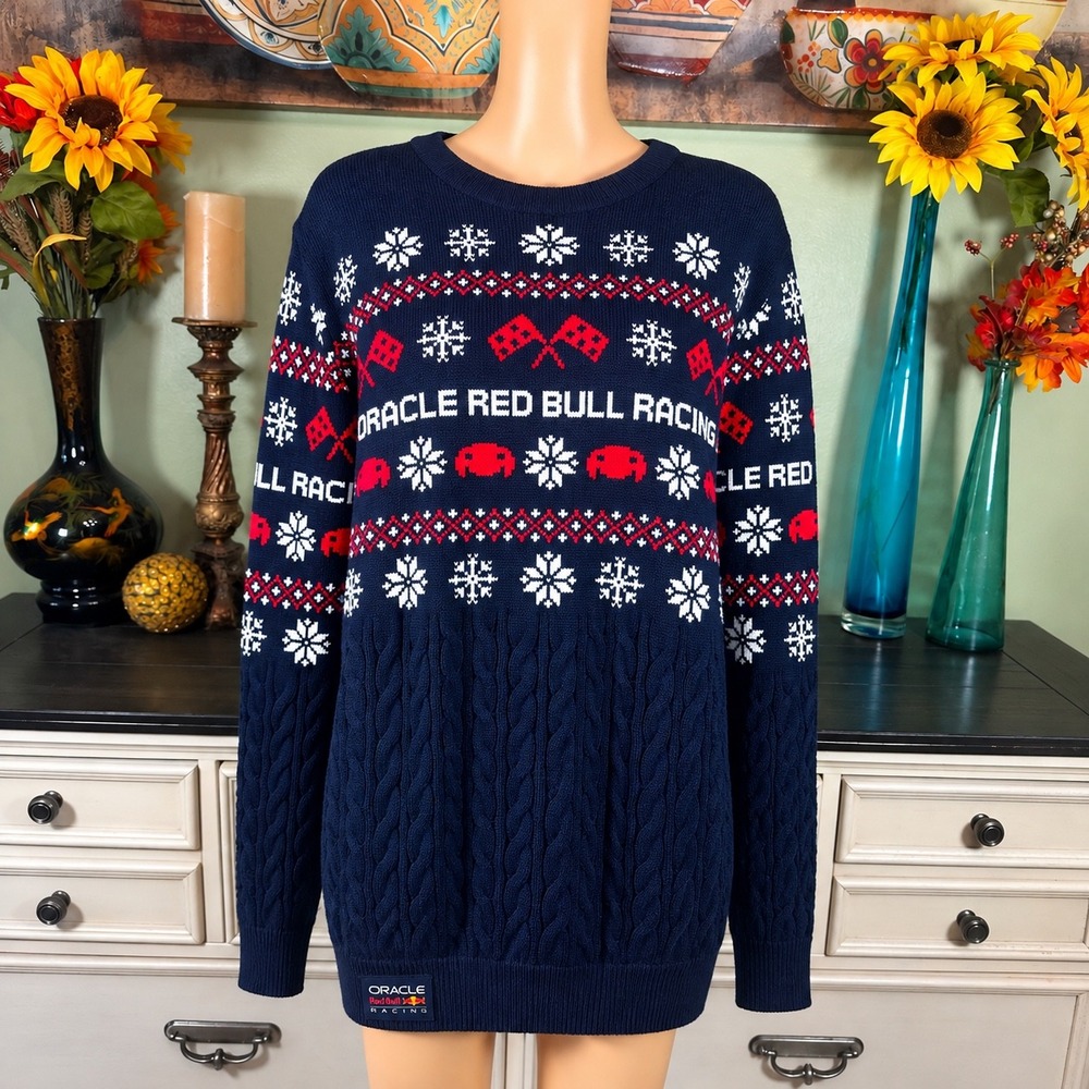 Oracle Red Bull Racing F1 Christmas Sweater Navy Fair Isle Formula 1 Holiday
